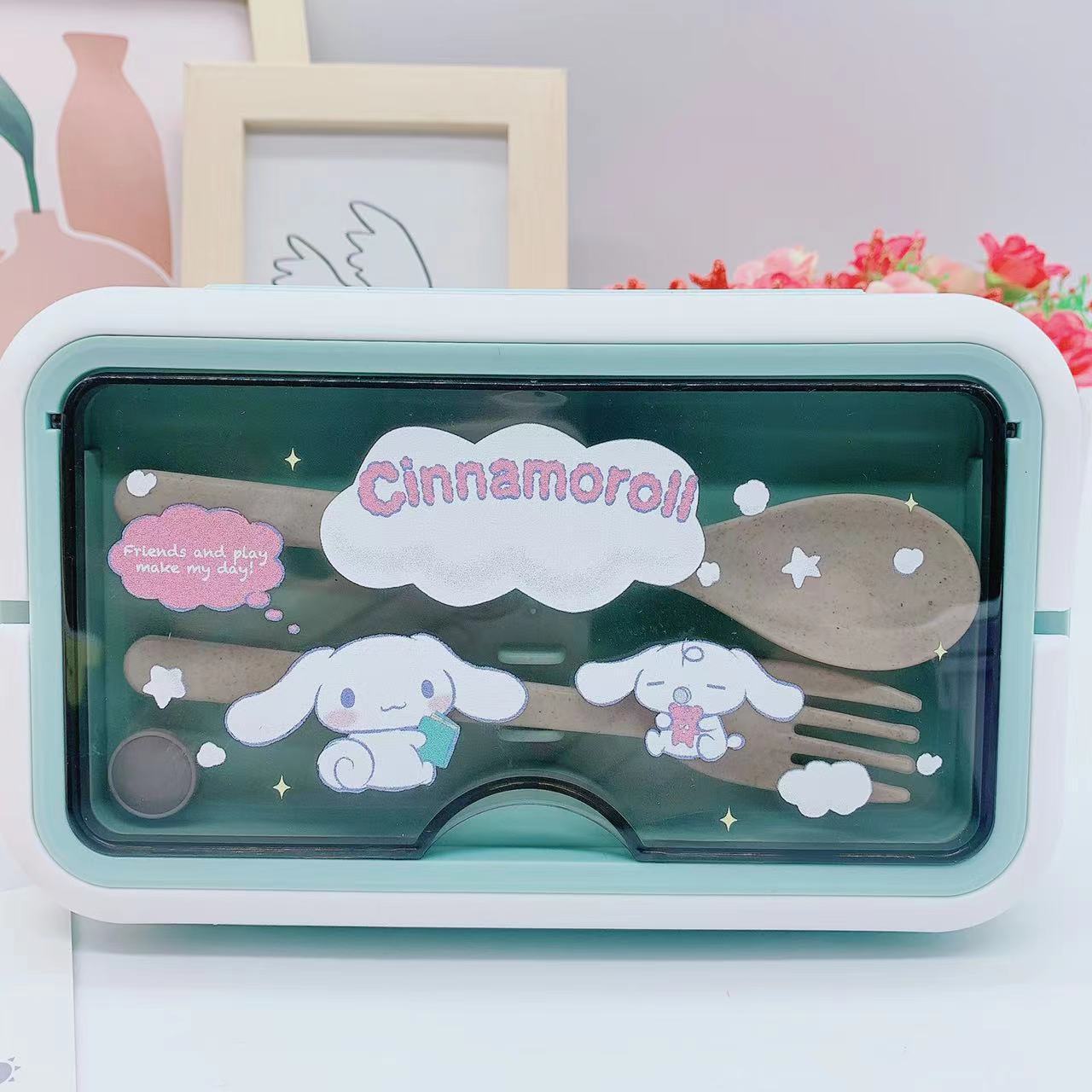 【BT-0003】Cartoon San Liou Student Lunch Box Lunch Bento Box Cute Portable Plastic Lunch Box Three Grid 1400ML