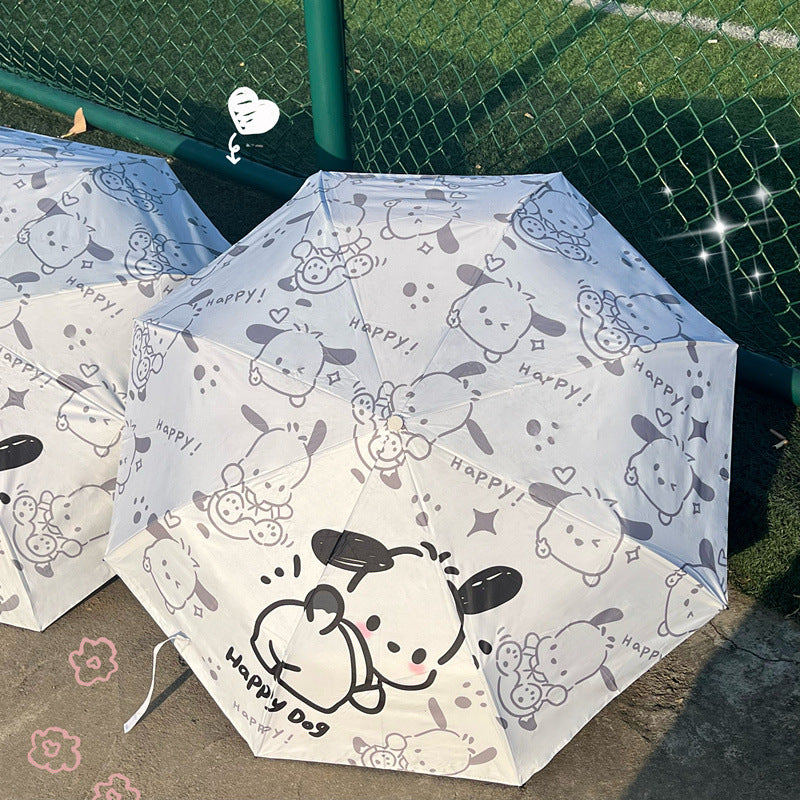 Cute Happy Dog Cartoon Umbrella Student Sunshade Umbrella Sun and Rain Dual Use Sun Umbrella Sun Protection and UV Protection Female Umbrella