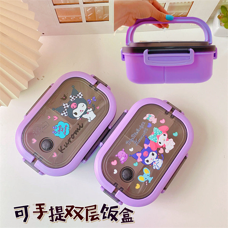 【BT-0002】Japanese cute girly heart double-layer kulomi handheld lunch box, bento box, portable divider, sealed fresh-keeping box, lunch box