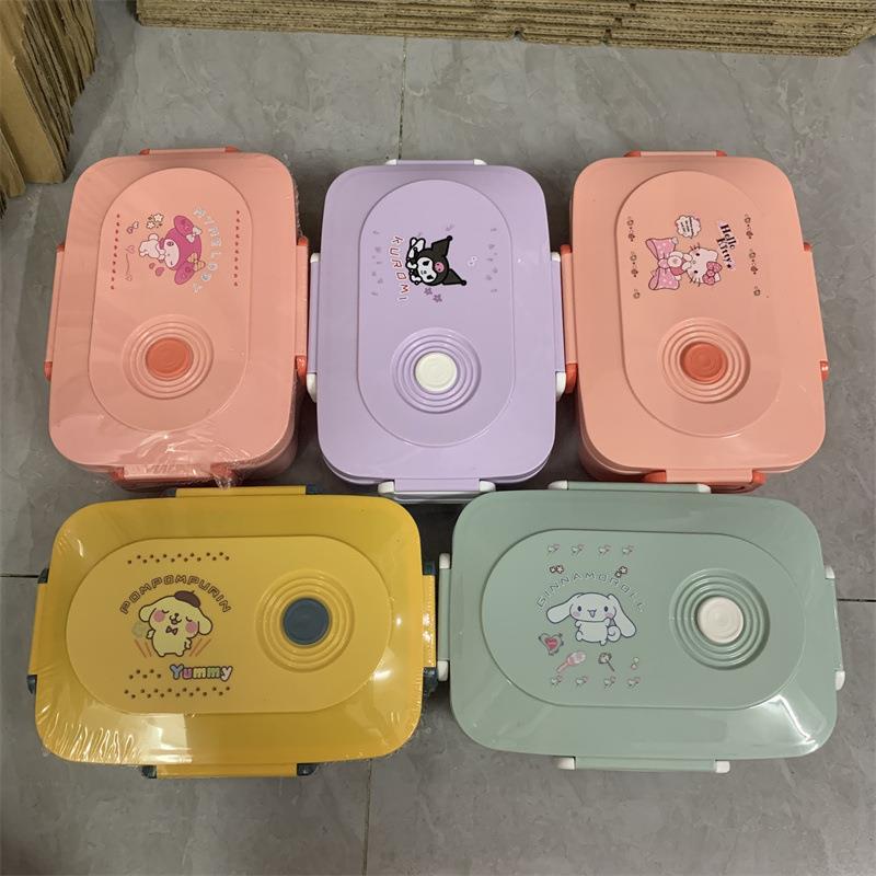 INS Sanliou rectangular Japanese bento box Kuromi grid lunch box with large ear dog and tableware preservation lunch box