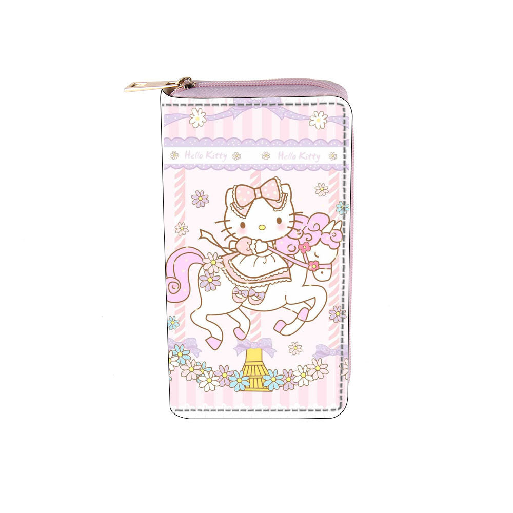 Cross border anime Kuromi PU long zippered wallet 0143 Sanliou wallet with printing and spot wholesale