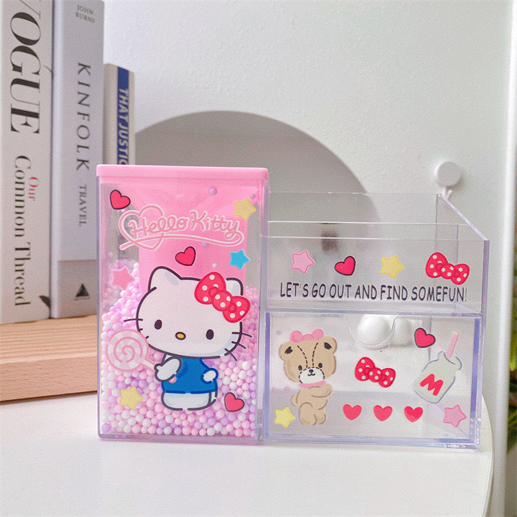 【PC-0005】New cute Kulomi girl heart high value desktop storage box Japanese student stationery transparent drawer pen holder