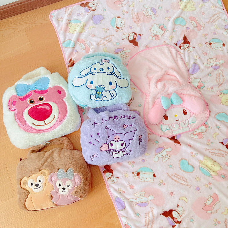 Japanese ins portable cartoon small handbag, pillow blanket, integrated car office blanket, nap air conditioner blanket