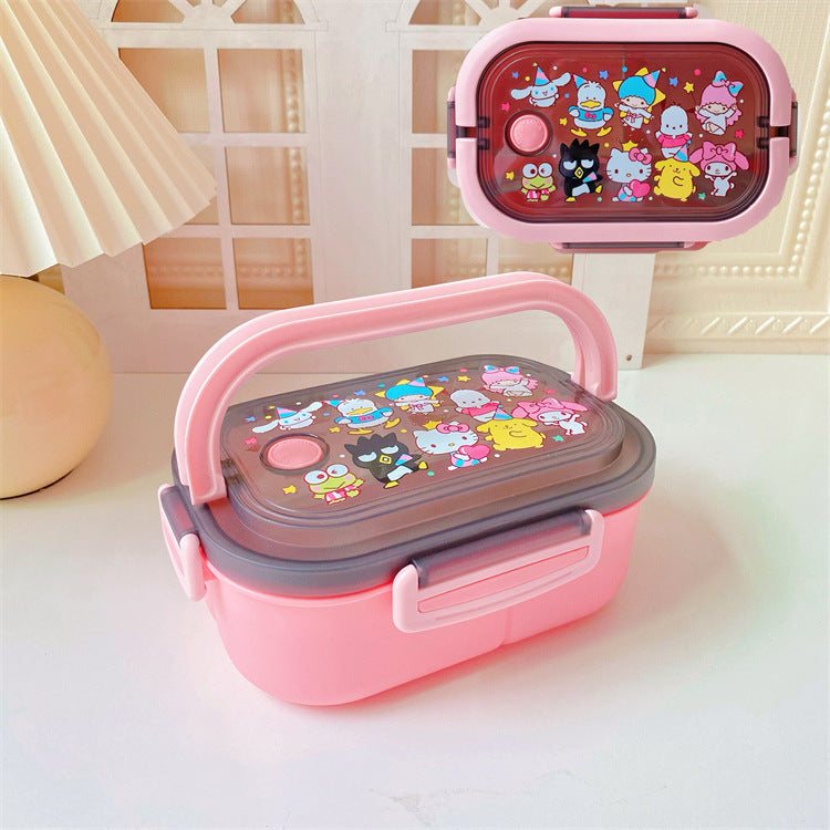 【BT-0002】Japanese cute girly heart double-layer kulomi handheld lunch box, bento box, portable divider, sealed fresh-keeping box, lunch box