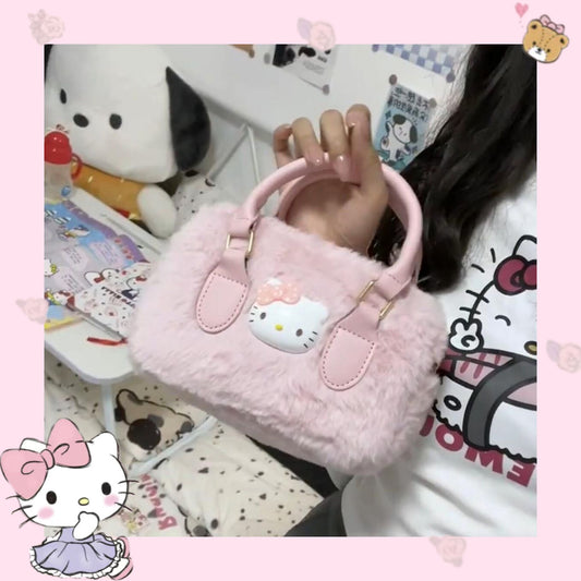 【B-0044】Cute Kitty Plush Handbag Kitty Girls' Heart Small Versatile Crossbody Bag Sweet Plush Shoulder Bag