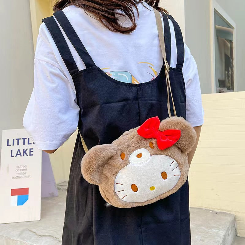 Plush toy bag cute cartoon kitten send girl shoulder bag wholesale fashion foreign bear head doll bag