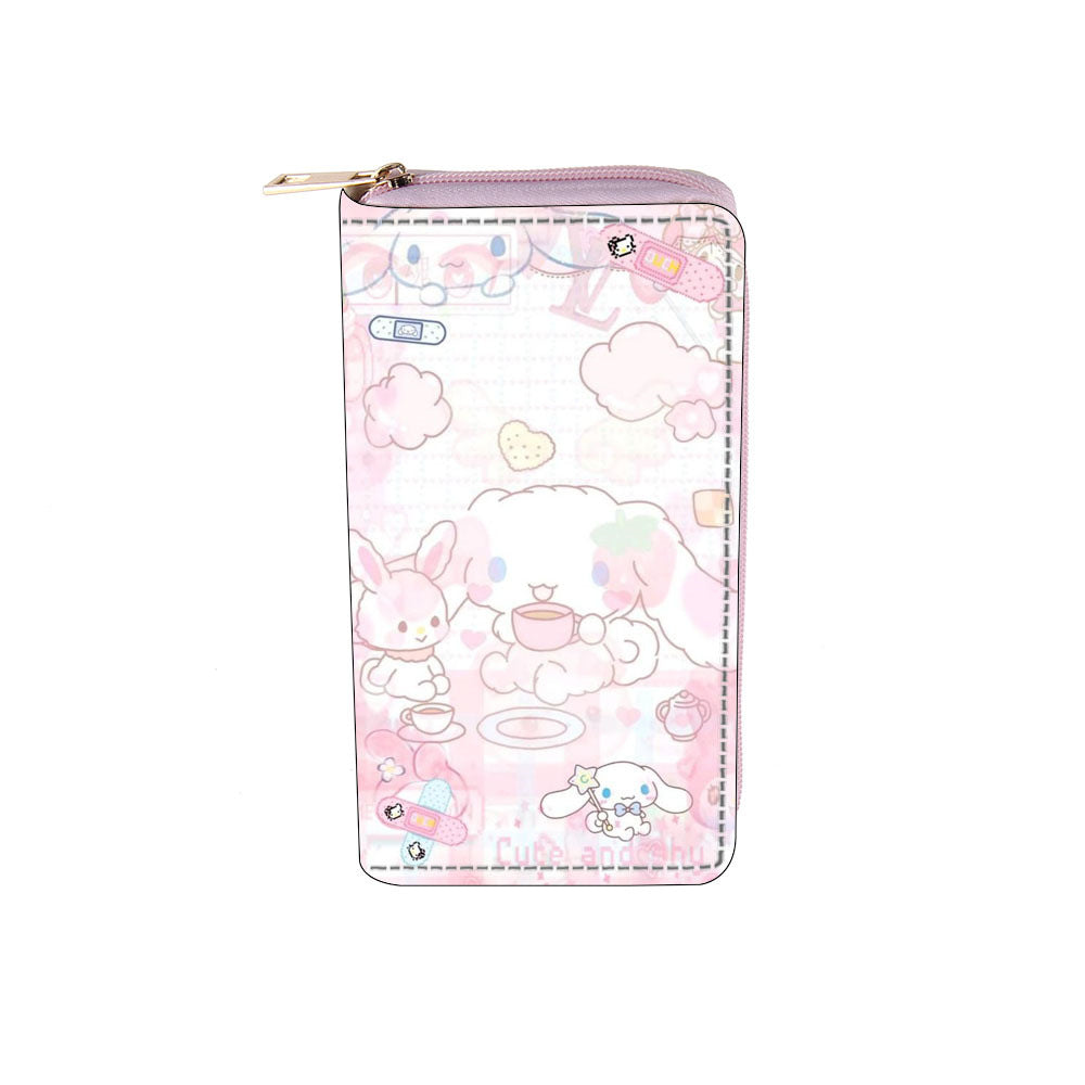 Cross border anime Kuromi PU long zippered wallet 0143 Sanliou wallet with printing and spot wholesale