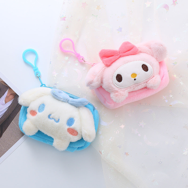 【W-0003】Cute square plush sanrio coin purse cartoon cinnamon dog keychain pendant lady's storage bag coin bag