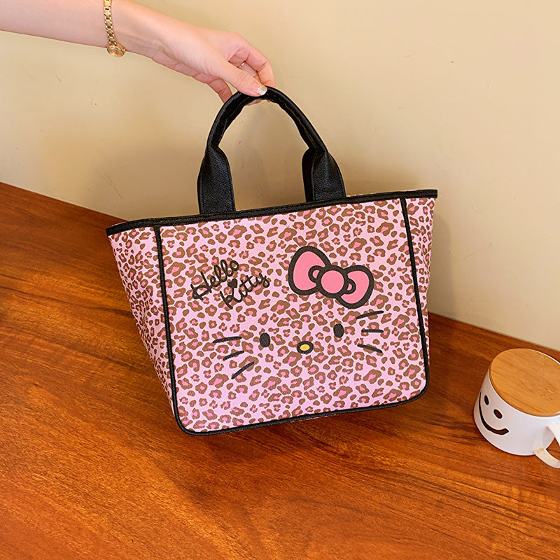 【B-0032】PU leather leopard make up bag lunch bag handle bag