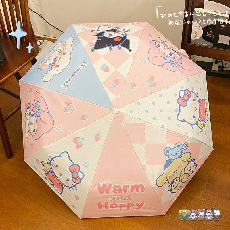 【DU-0041】Japanese kulomi sunshade umbrella transparent ins female cute sanrio sunny rain kt cat sun umbrella UV protection