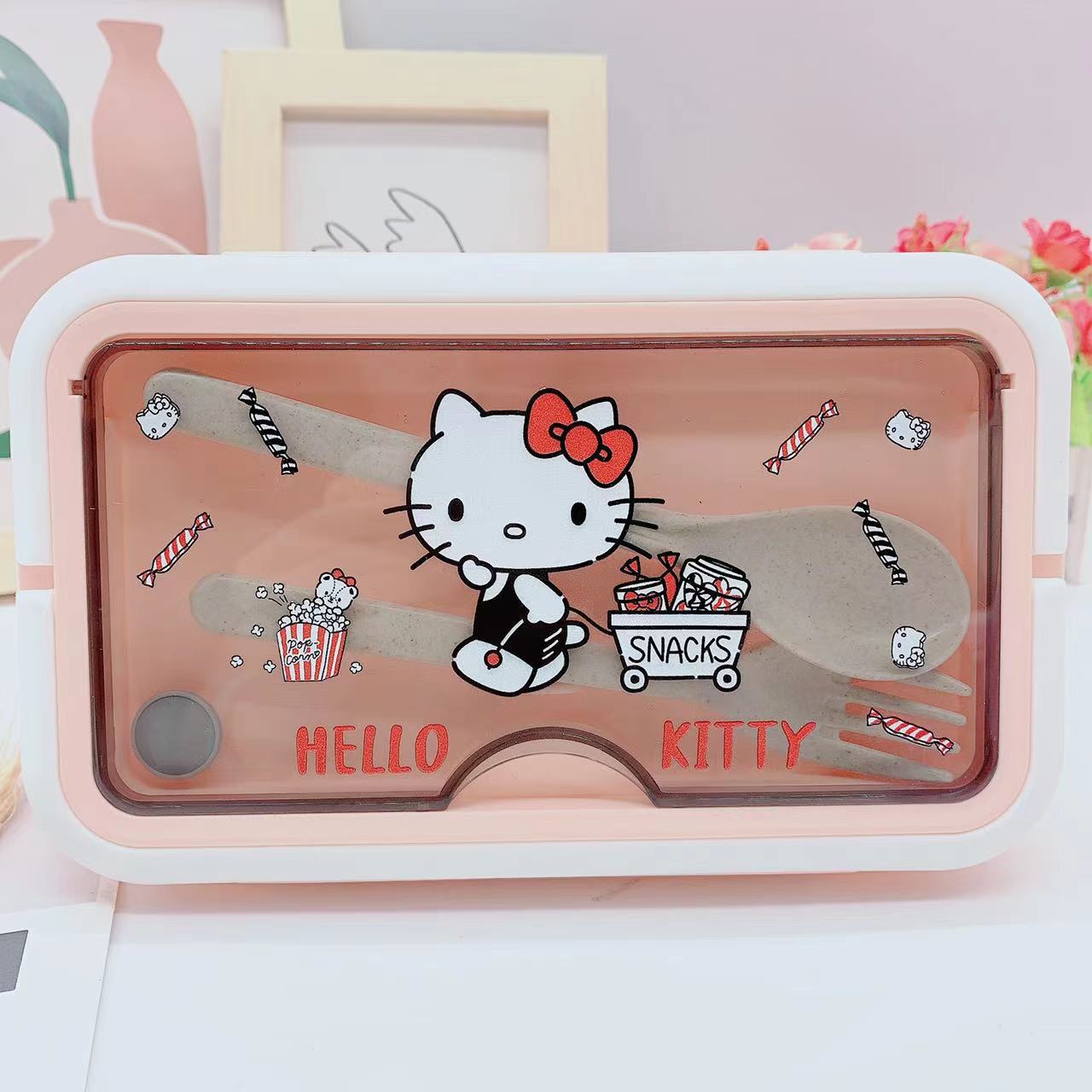 【BT-0003】Cartoon San Liou Student Lunch Box Lunch Bento Box Cute Portable Plastic Lunch Box Three Grid 1400ML