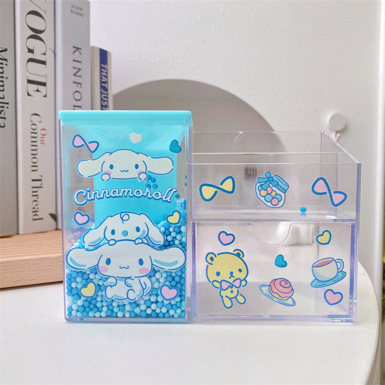 【PC-0005】New cute Kulomi girl heart high value desktop storage box Japanese student stationery transparent drawer pen holder