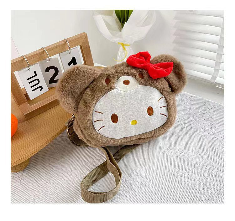 Plush toy bag cute cartoon kitten send girl shoulder bag wholesale fashion foreign bear head doll bag