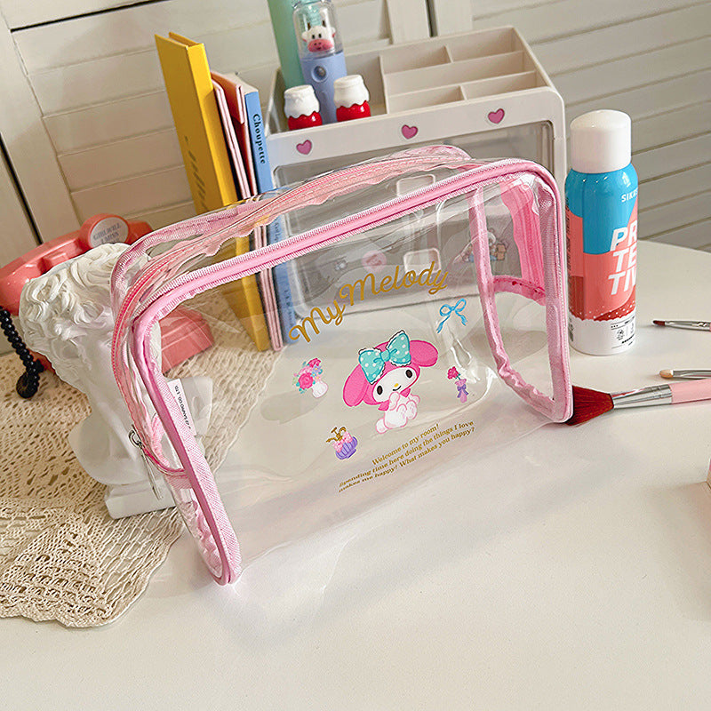 New Sanrio cartoon transparent pen bag ins wind waterproof travel toiletry bag large capacity portable cosmetic bag