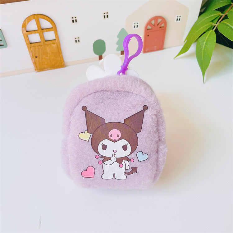 【W-0009】Japanese Cute Girl Heart Plush Pocket Wallet Portable Small Bag PC Dog Earbuds Coin Small Wallet