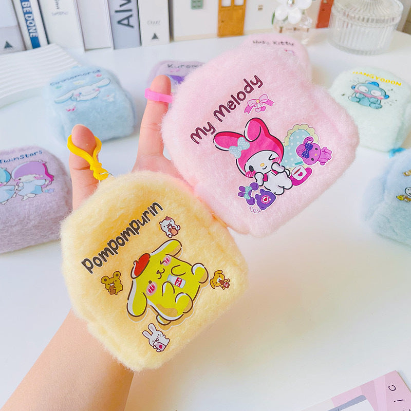 【W-0009】Japanese Cute Girl Heart Plush Pocket Wallet Portable Small Bag PC Dog Earbuds Coin Small Wallet