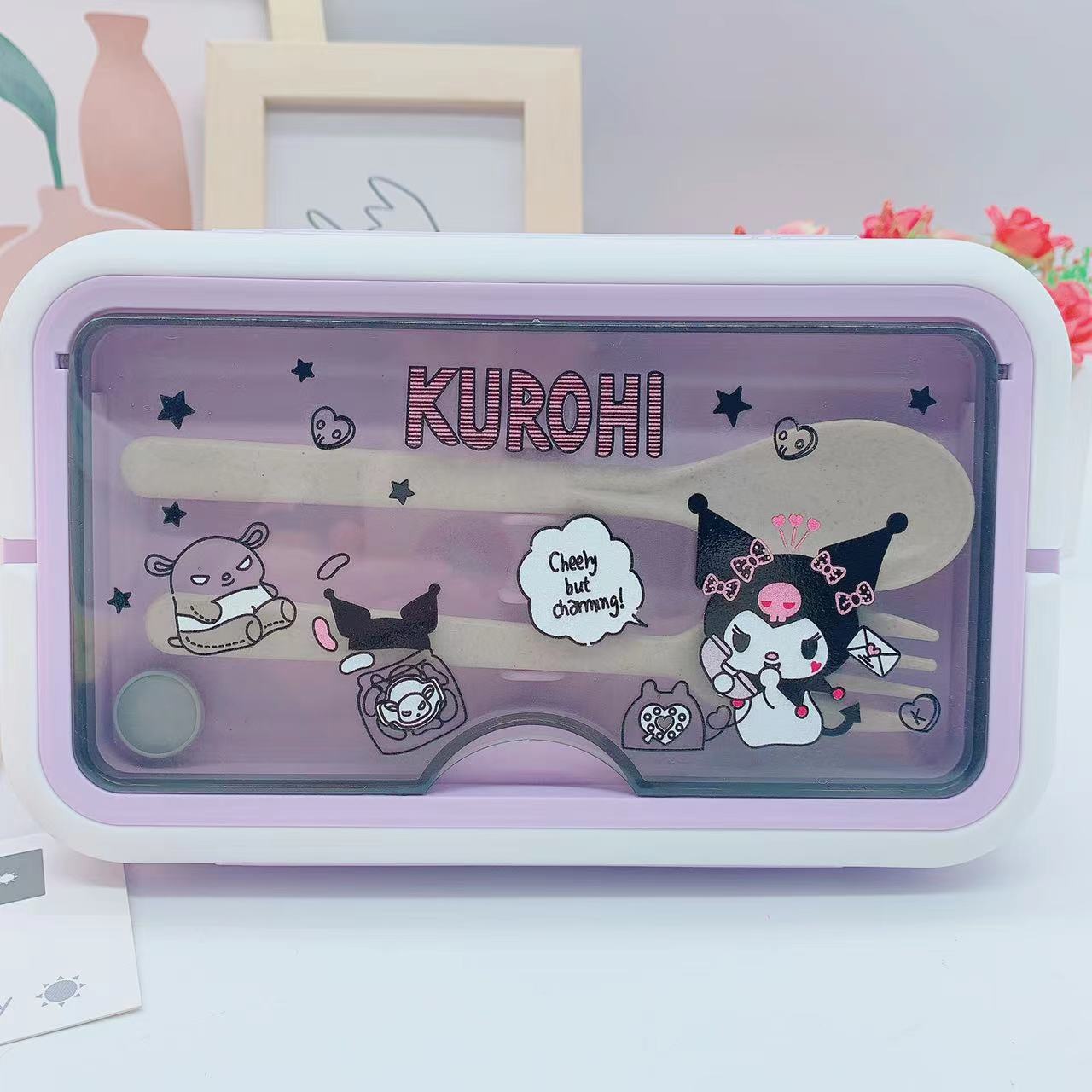 【BT-0003】Cartoon San Liou Student Lunch Box Lunch Bento Box Cute Portable Plastic Lunch Box Three Grid 1400ML