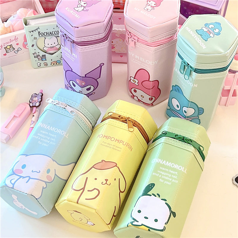 Octagonal cartoon pen holder, large capacity, cute Pacha dog pencil case, pencil case, student stationery pen case, Korean PU pen case