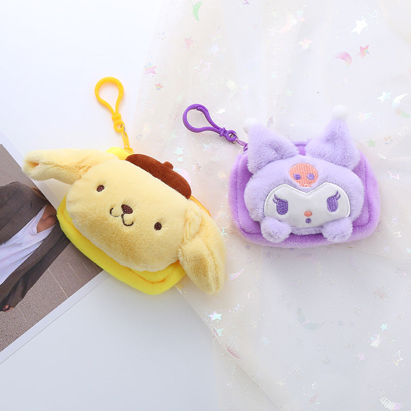 【W-0003】Cute square plush sanrio coin purse cartoon cinnamon dog keychain pendant lady's storage bag coin bag