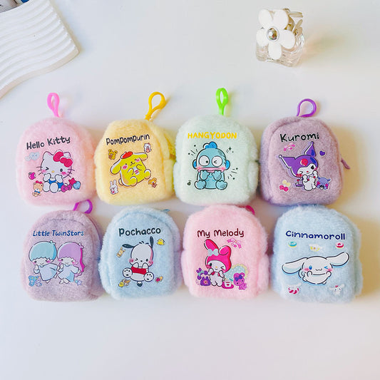 【W-0009】Japanese Cute Girl Heart Plush Pocket Wallet Portable Small Bag PC Dog Earbuds Coin Small Wallet