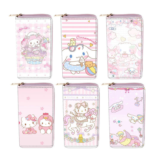 Cross border anime Kuromi PU long zippered wallet 0143 Sanliou wallet with printing and spot wholesale