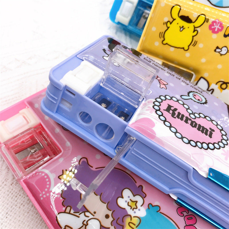 【PC-0009】Cartoon Kurumi Little White Dog Double sided Pen Box Stationery Box Children's and Students' Multifunctional Pencil Box with Pencil sharpener