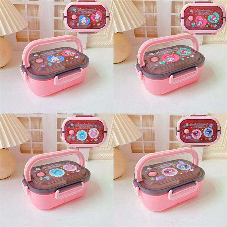 【BT-0002】Japanese cute girly heart double-layer kulomi handheld lunch box, bento box, portable divider, sealed fresh-keeping box, lunch box