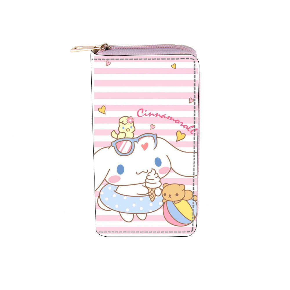 Cross border anime Kuromi PU long zippered wallet 0143 Sanliou wallet with printing and spot wholesale