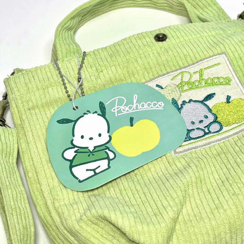 Japanese Pochacco corduroy handbag slung cute girls shoulder large capacity storage bag.