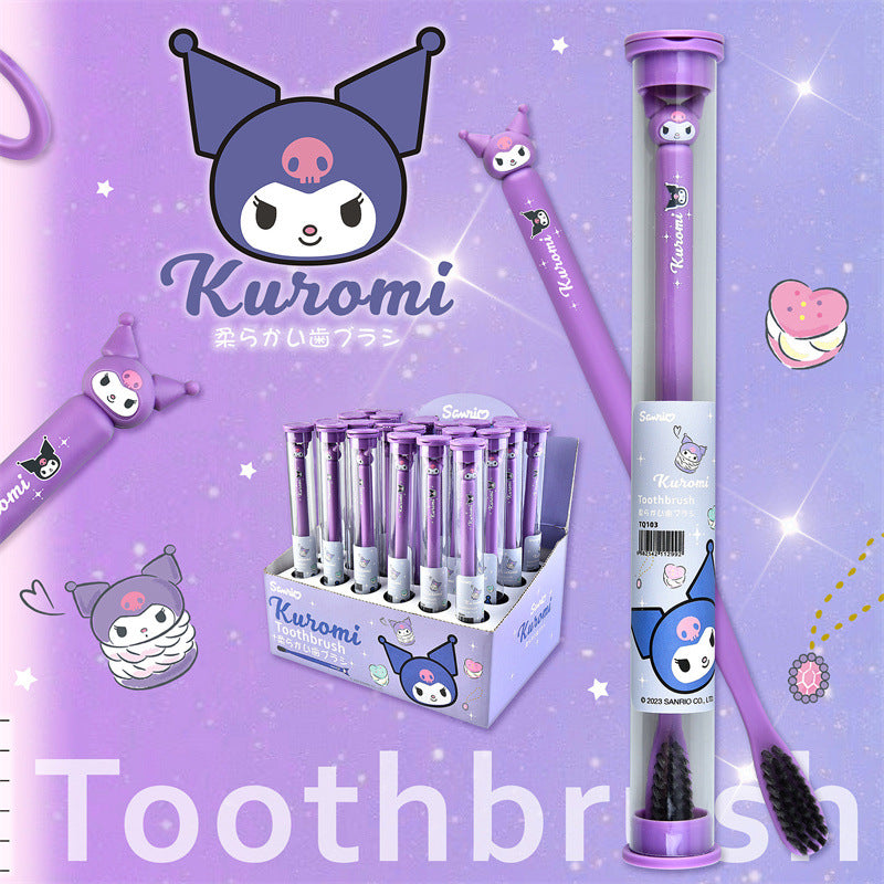 【DU-0061】New Japanese cute girl's heart toothbrush kulomi portable travel adult and children's bamboo charcoal fine soft brush toothbrush