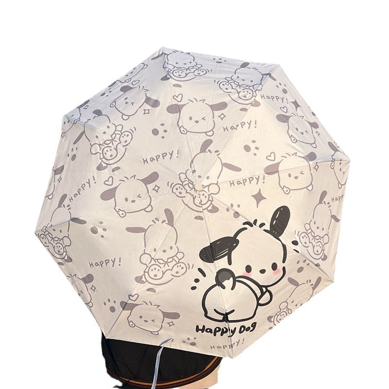 Cute Happy Dog Cartoon Umbrella Student Sunshade Umbrella Sun and Rain Dual Use Sun Umbrella Sun Protection and UV Protection Female Umbrella