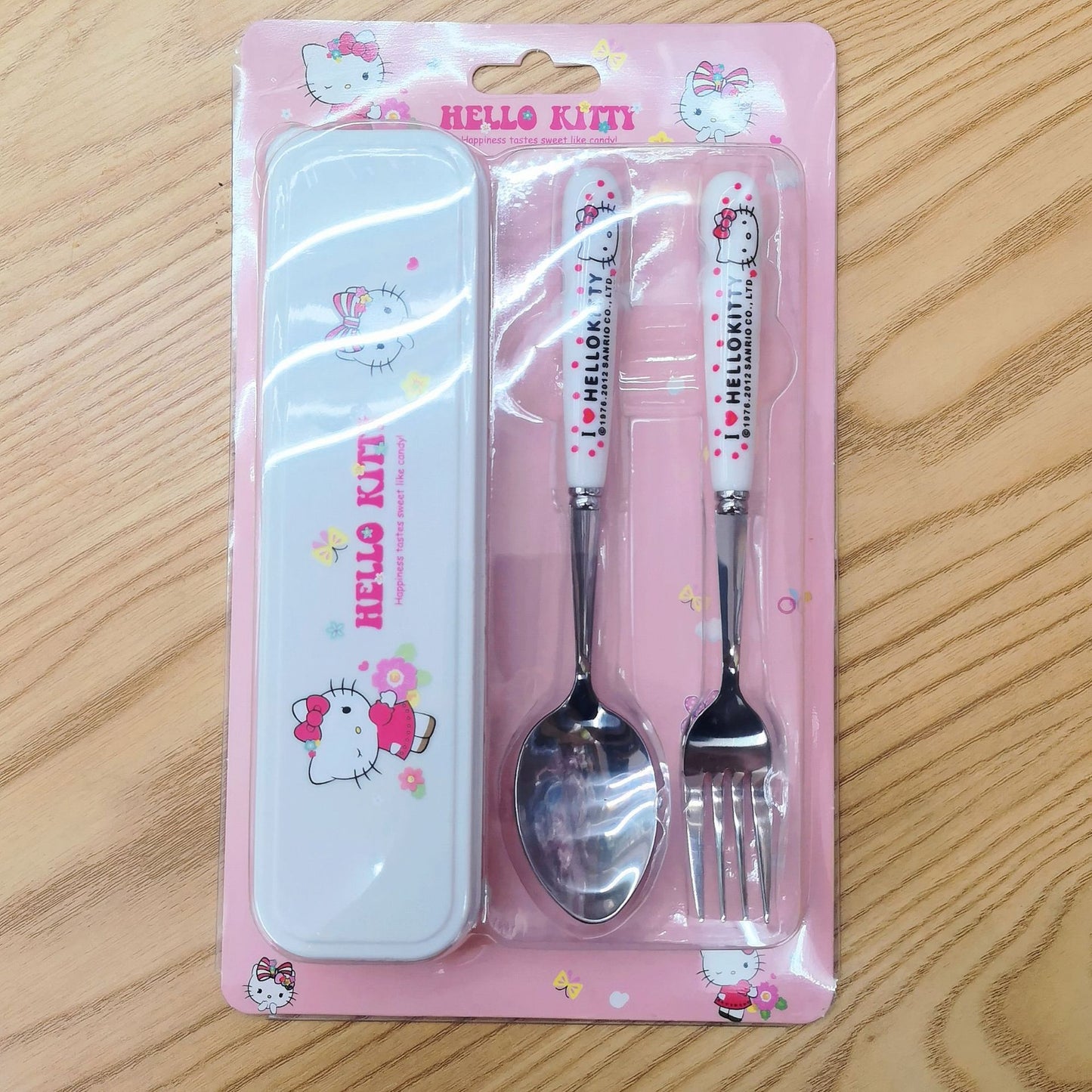 【KT-0010】Cute cartoon student portable children&#039;s tableware two-piece stainless steel fork spoon Sanrio tableware box set