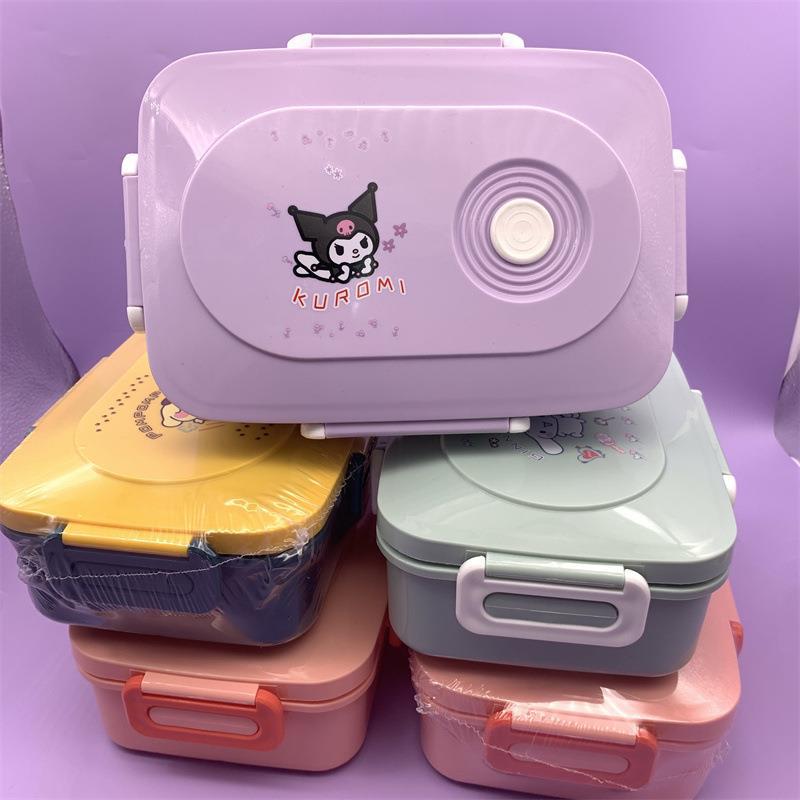 INS Sanliou rectangular Japanese bento box Kuromi grid lunch box with large ear dog and tableware preservation lunch box