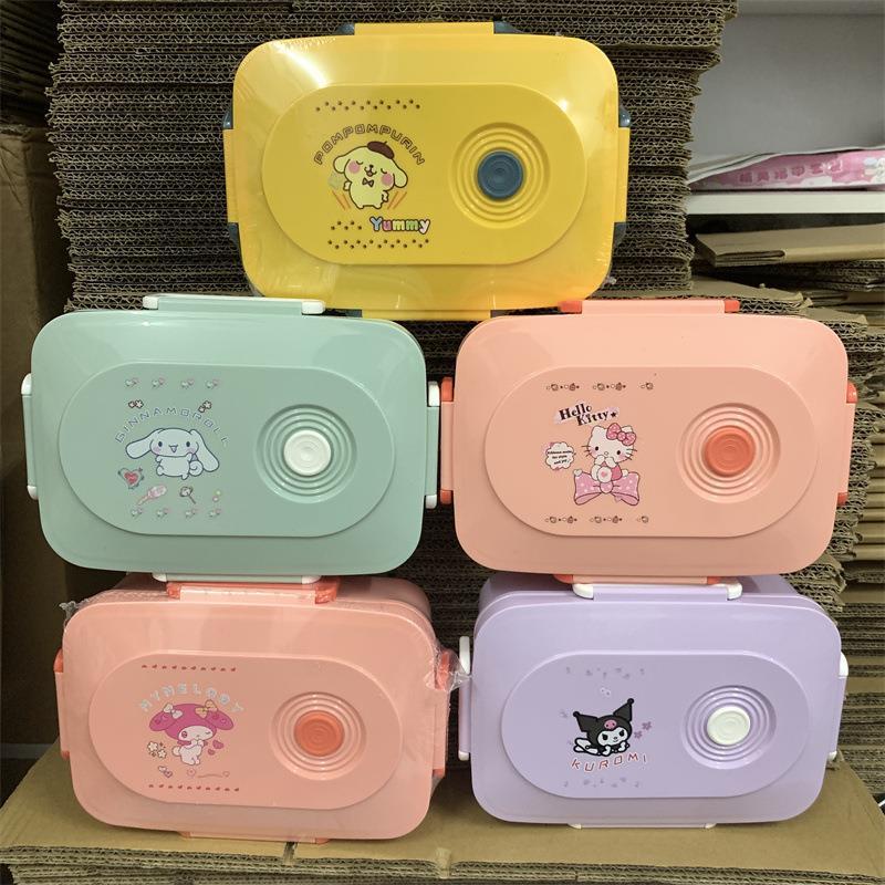 INS Sanliou rectangular Japanese bento box Kuromi grid lunch box with large ear dog and tableware preservation lunch box