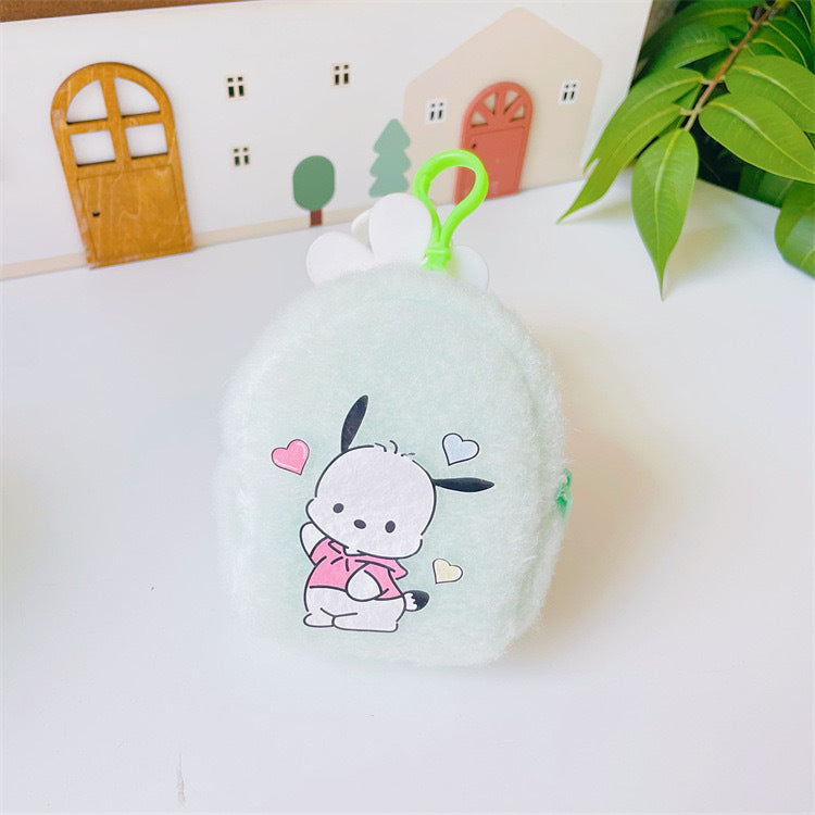 【W-0009】Japanese Cute Girl Heart Plush Pocket Wallet Portable Small Bag PC Dog Earbuds Coin Small Wallet