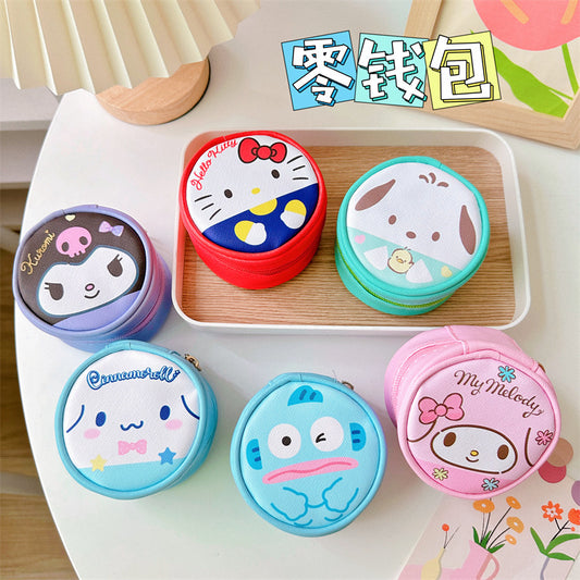 【W-0010】Japanese cute girl&#039;s heart Kuromi round coin purse small object earphone line storage ugly fish small bag