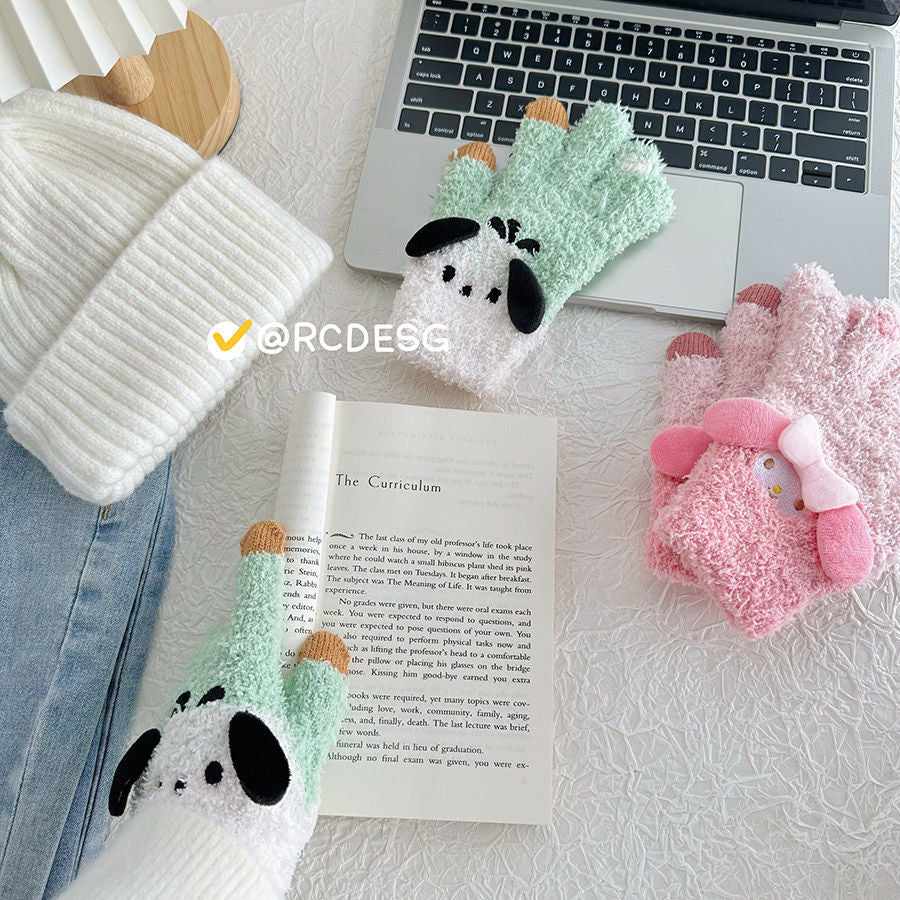 famous products with adult five-finger gloves cute wool warm Sanrio Kulomi Pochacco