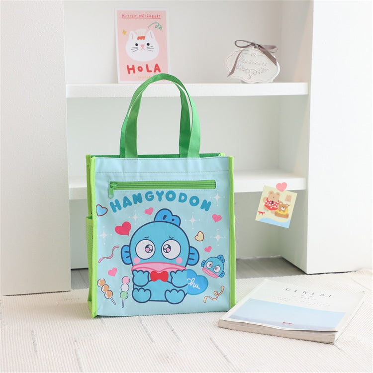 【B-0047】Cartoon cute girl heart ugly fish student tutorial bag portable study bag class textbook bag stationery handbag