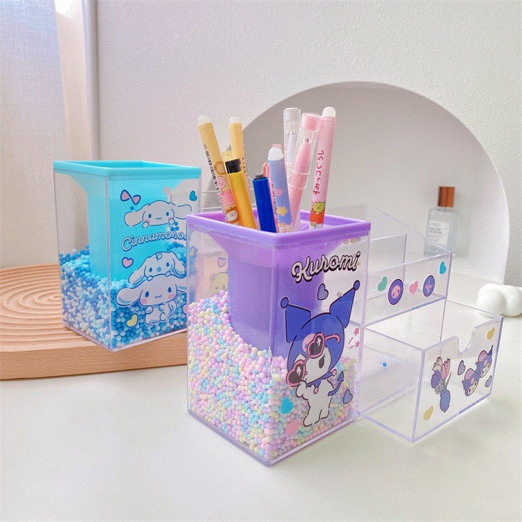 【PC-0005】New cute Kulomi girl heart high value desktop storage box Japanese student stationery transparent drawer pen holder