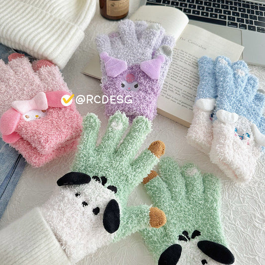 famous products with adult five-finger gloves cute wool warm Sanrio Kulomi Pochacco