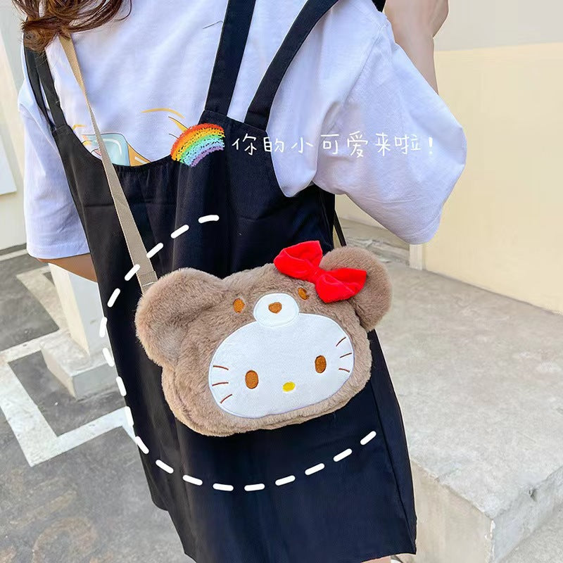 Plush toy bag cute cartoon kitten send girl shoulder bag wholesale fashion foreign bear head doll bag