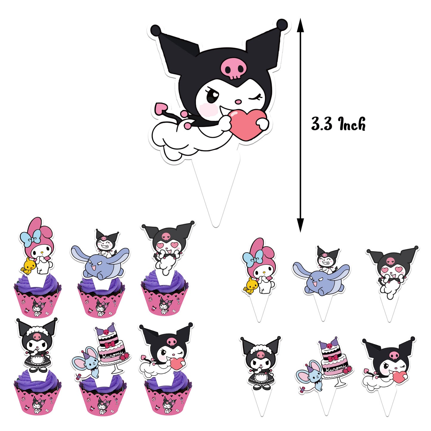 Kuromi theme birthday party decoration Kuromila flag cake card balloon spiral pendant invitation card