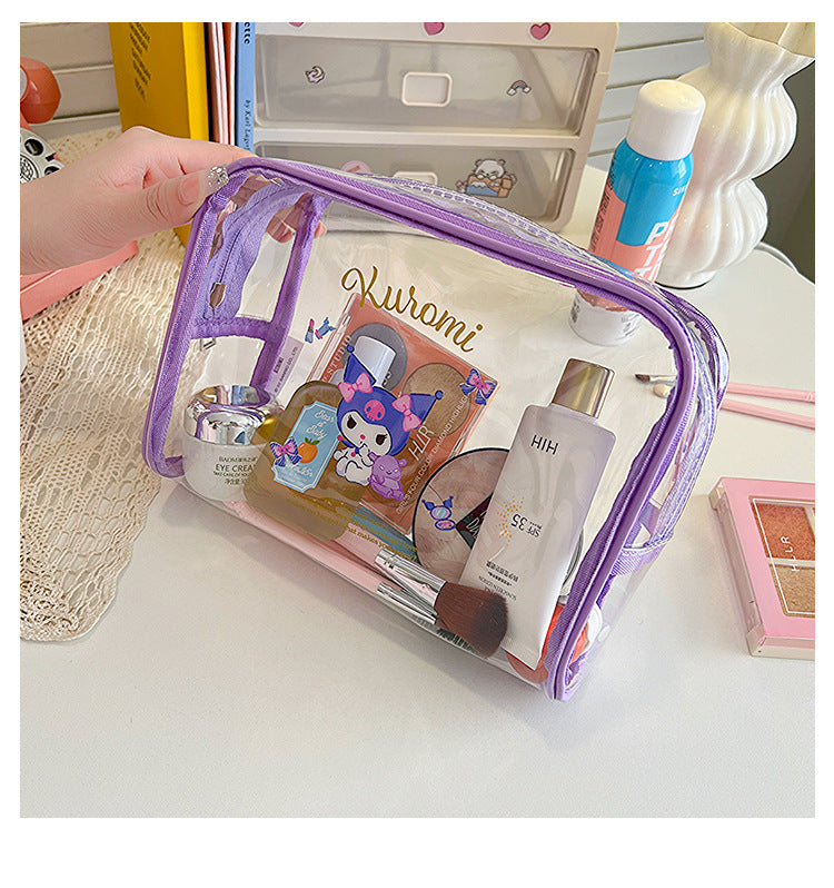 New Sanrio cartoon transparent pen bag ins wind waterproof travel toiletry bag large capacity portable cosmetic bag