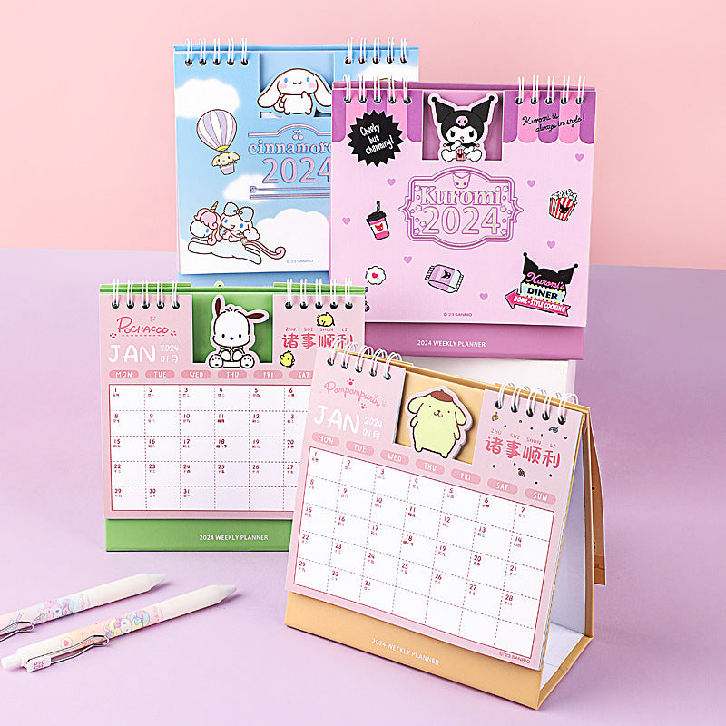 2024 concave-convex desk calendar Sanrio authorized cartoon coil week plan calendar desktop punching ornaments