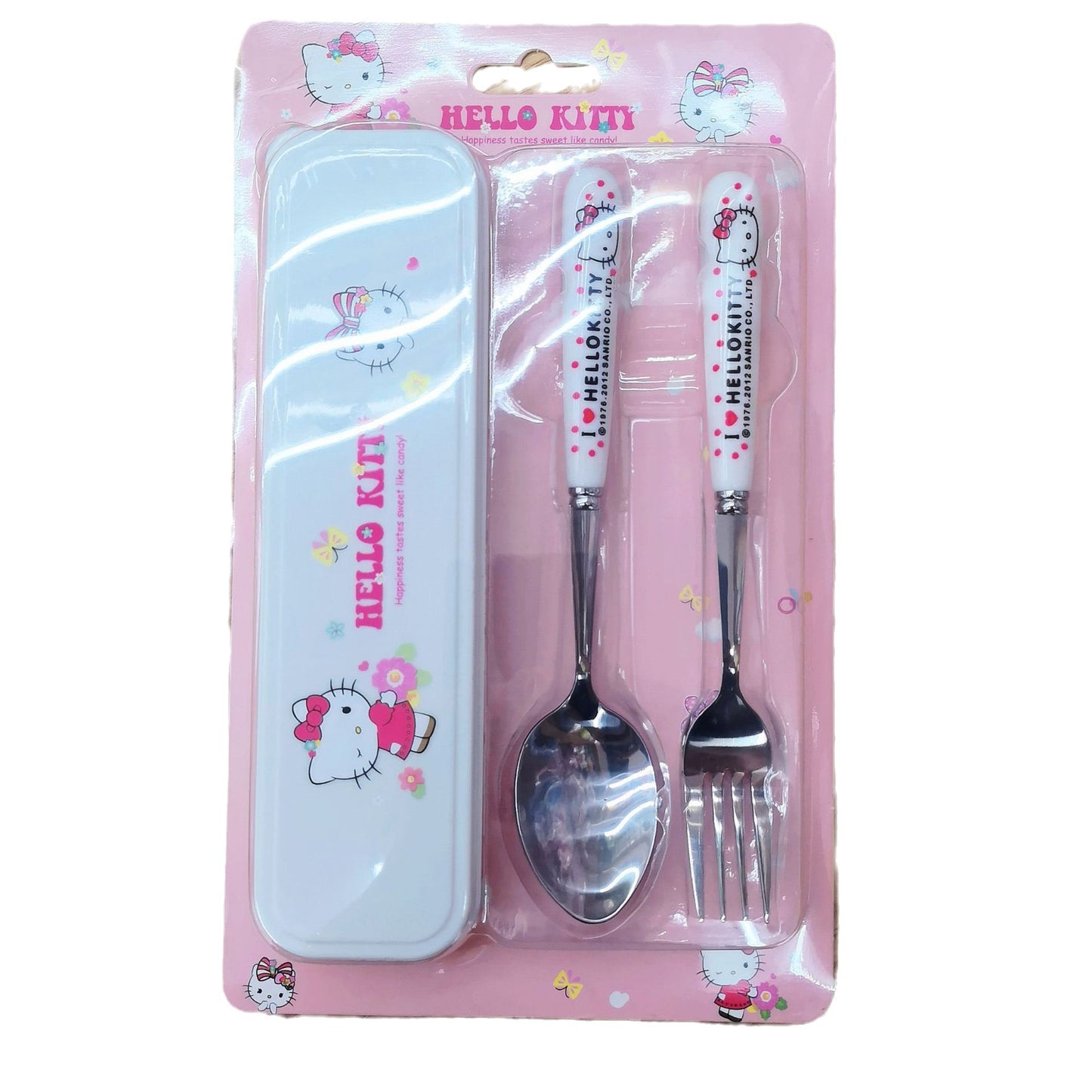 【KT-0010】Cute cartoon student portable children&#039;s tableware two-piece stainless steel fork spoon Sanrio tableware box set