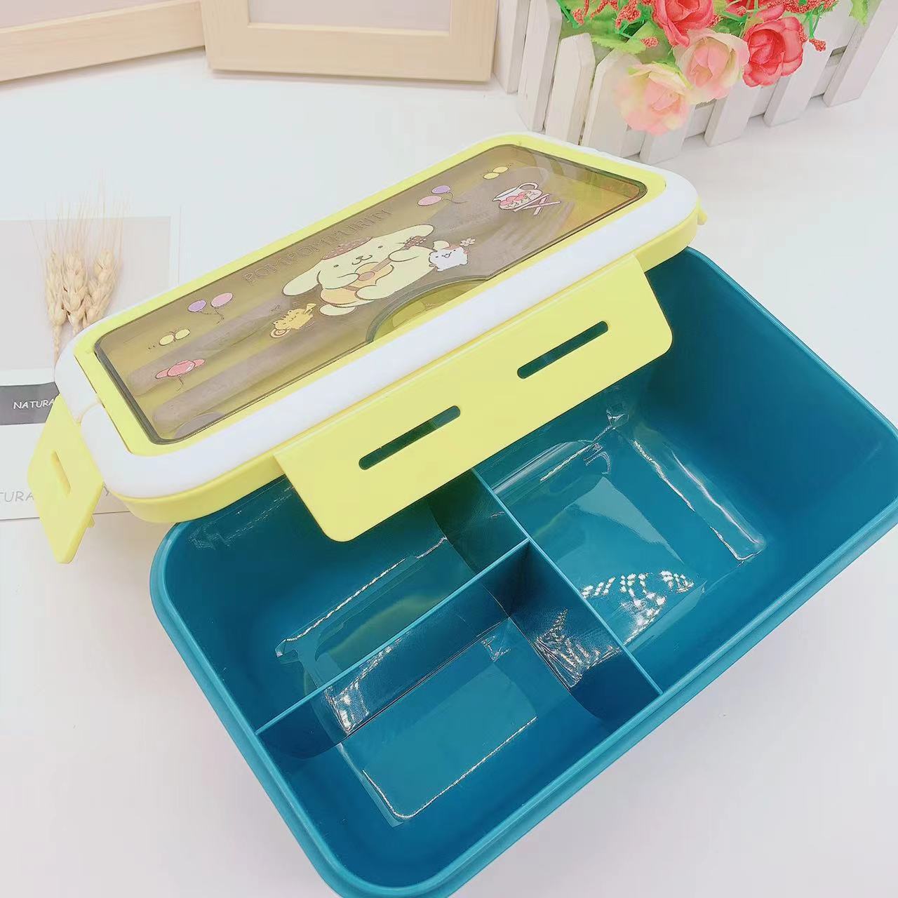 【BT-0003】Cartoon San Liou Student Lunch Box Lunch Bento Box Cute Portable Plastic Lunch Box Three Grid 1400ML