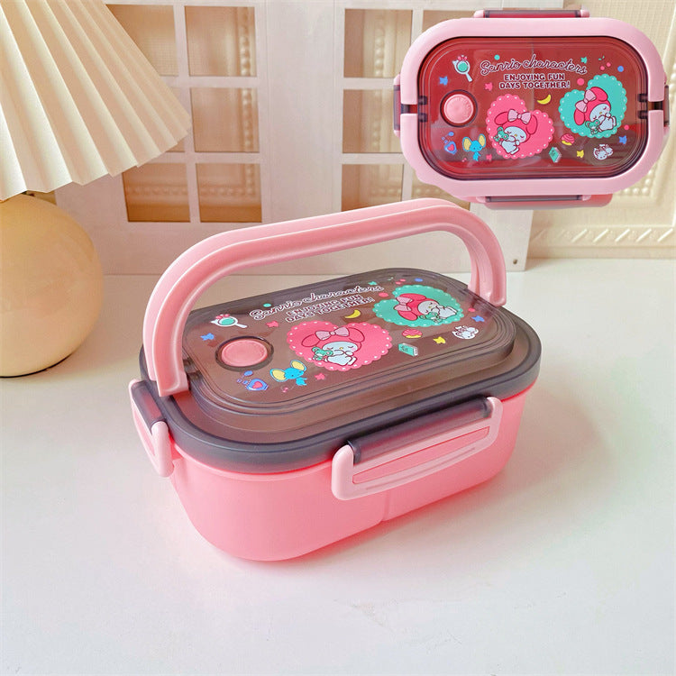 【BT-0002】Japanese cute girly heart double-layer kulomi handheld lunch box, bento box, portable divider, sealed fresh-keeping box, lunch box