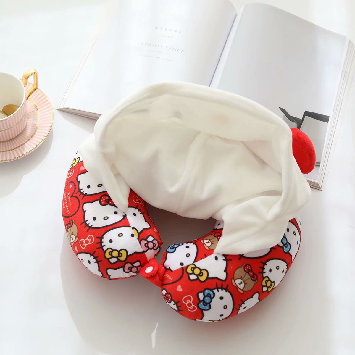 New Cartoon with Cap U-shaped Pillow PP Cotton U-Pillow Driving Portable Travel Pillow Office Nap Neck Protection Lying Pillow