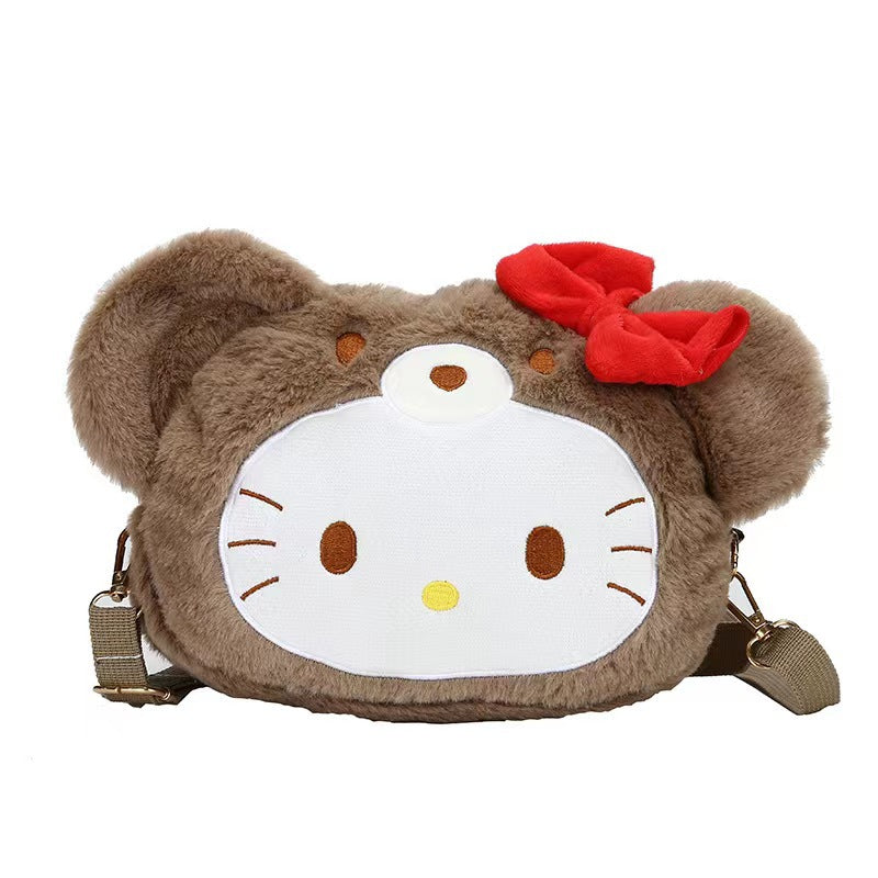 Plush toy bag cute cartoon kitten send girl shoulder bag wholesale fashion foreign bear head doll bag