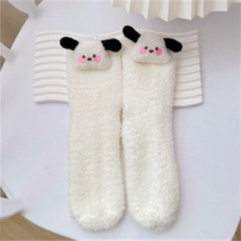 【DU-0054】Japanese Cute Girl Heart Plush Floor Socks, Home Plush Socks, Winter Warm Medium Tube Socks, Coolommy Sleep Socks